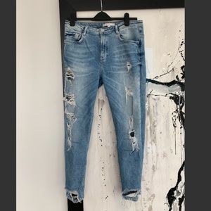 Zara TRF High Waisted Distressed Boyfriend Jeans